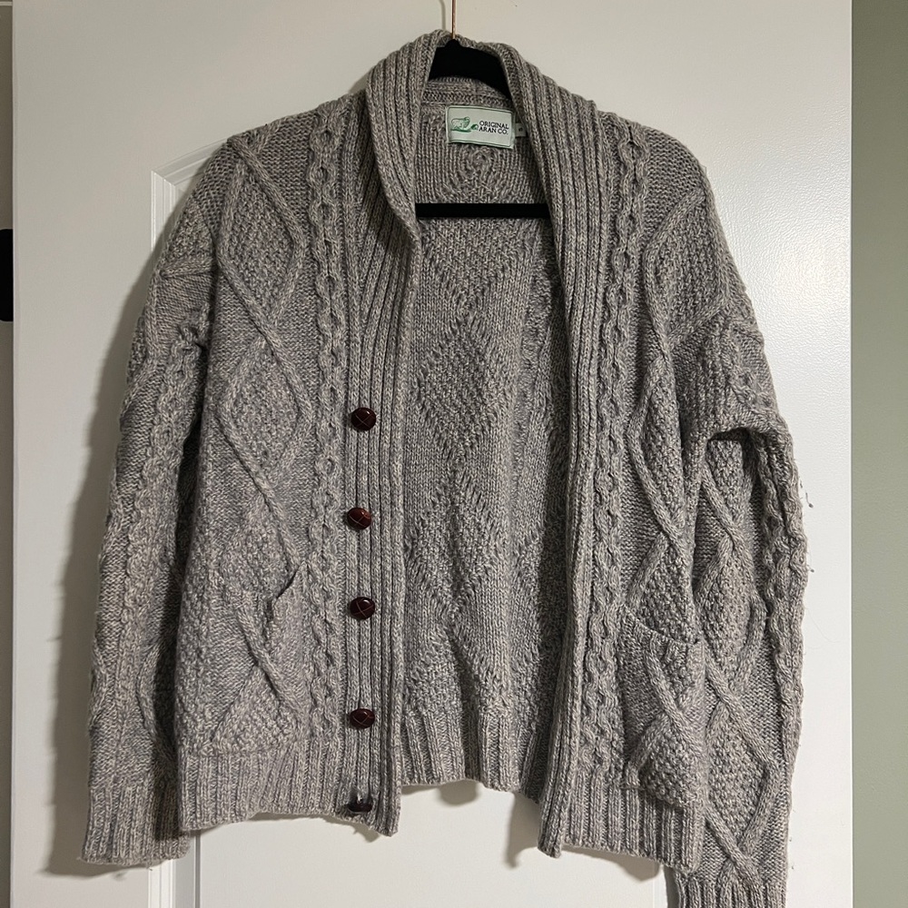 Gray Cable Knit Cardigan